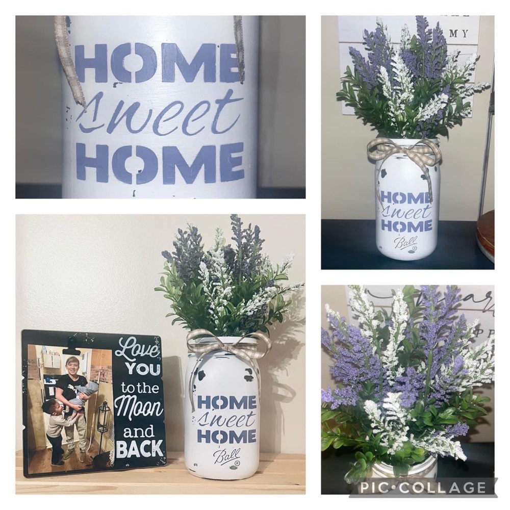 Handmade Home Sweet Home Ball Mason and Arrangement - Farmhouse Style!